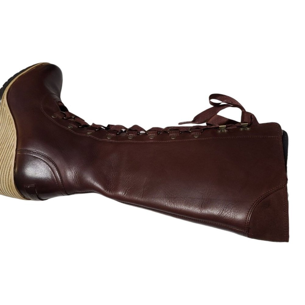 Elegant Burgundy/Brown Lace-Up Wedge Boots - Picture 9 of 12